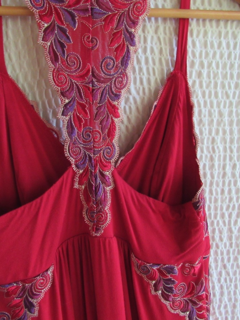 Soma Sexy Embellished Nightgown Red Purple Sheer inset Embossed Gown